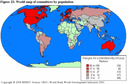World Map of Commiters by population